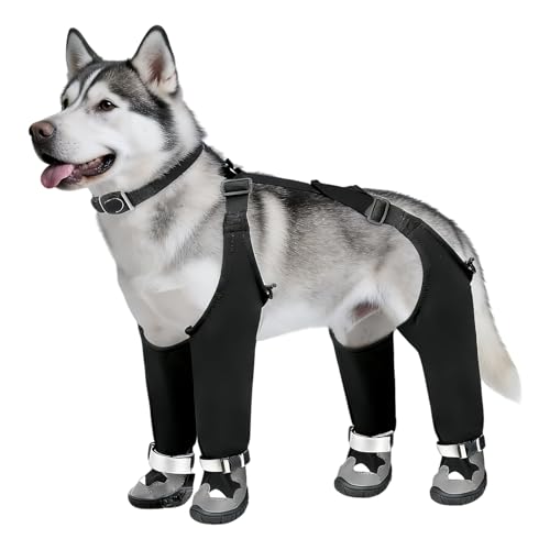 Bottes À Bretelles pour Chien, Leggings De Bottes pour Chien, Imperméables Antidérapantes Ajustables Botte De Protection avec Bande Réfléchissante pour Randonnée Chasse Nuit Camping Voyage Transport