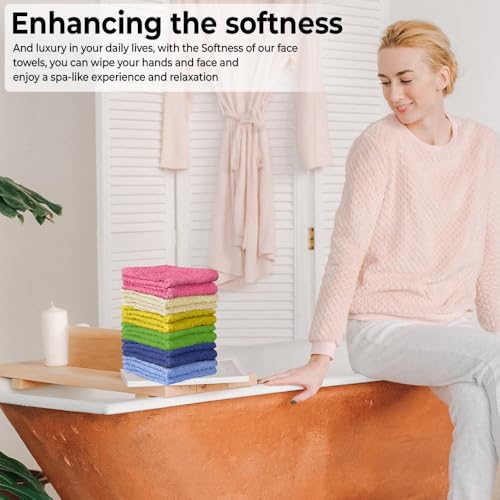 Image of QUBA LINEN 100% Cotton Washcloth Set - Soft, Absorbent Face Towels for Bathroom & Gym Use - Durable & Reusable Wash Cloths - Rainbow (Multi-Color), 12 x 12 Inches, Pack of 12