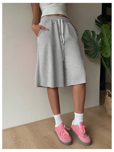 SHENHE Women's Wide Leg Sweat Shorts Drawstring Casual Lounge Sports Knee Length Bermuda Shorts4