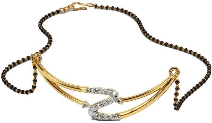 22K/18K Real Certified Fine Yellow and White Gold Classy CZ Mangalsutra Pendant