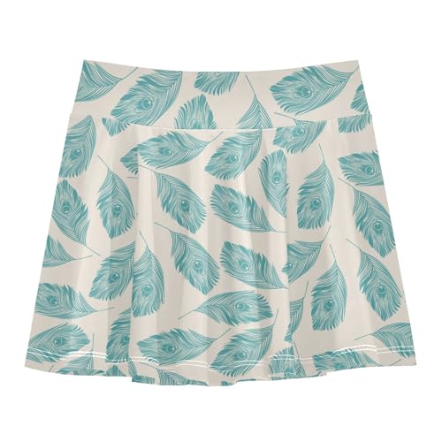 Girls Skorts High Waist Athletic Skirts with Shorts Peacock Feathers Stretchy Teens Performance Tennis