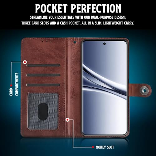 Image of WOW IMAGINE Shock Proof Flip Cover Back Case for Mi Redmi Note 15 5G 2025 | Poco M8 5G (Magnetic Button Flip Case | Wallet Pockets & Stand | Leather Finish | Coffee)