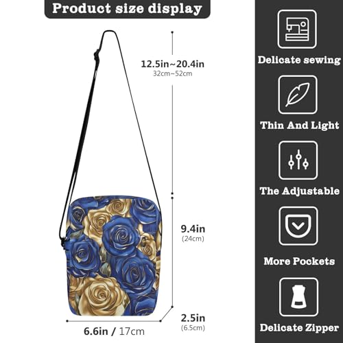 Blue and Gold Rose mens messenger bag Small Crossbody Bag For Women Casual Purse Adjustable Strap for School Travel3