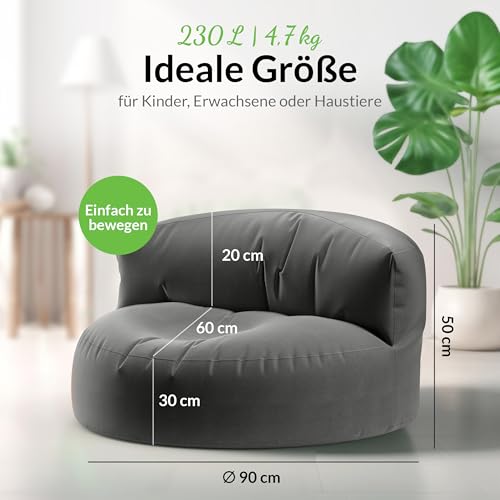 Green Bean Sitzsack Sofa mit Füllmaterial - Lounge im Sitzsack-Design 90x50cm mit ergonomischer Rückenlehne & waschbarem Bezug - Indoor und Outdoor geeignet in Anthrazit