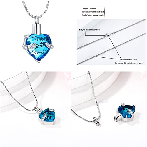 RIMZVIUX Urn Necklace for Ashes Crystal Heart Pet Urns for Dog Cat Ashes Pet Memorial Gift My Best Friends - Thumbnail 2
