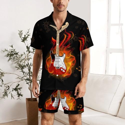 Nugier Men Milk Silk Pajama Set Short Sleeve Satin PJs 2 Piece Shirt & Short (S-3XL)2