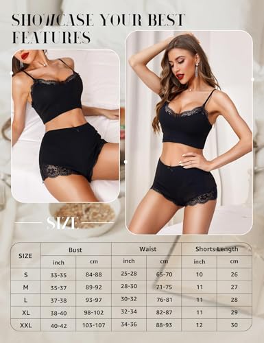 RSLOVE Women's Pyjama Sets Sexy Sleepwear Summer Pjs Set for Women Lace Cami Set with Short Pants Nightwear Black - Image 5