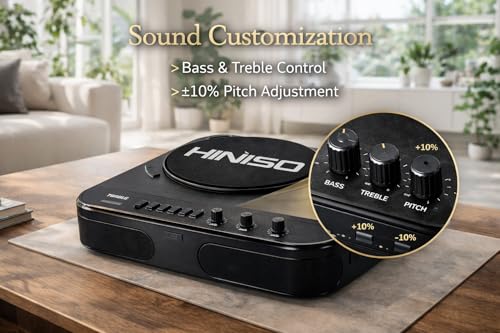 Image of HINISO T501 Bluetooth Vinyl Record Player with Moving Magnet Cartridge & Diamond Stylus, Dual Bluetooth (in & Out), 3-Speed Turntable (33 /45 /78 RPM), Vinyl to MP3 Recorder, USB /SD, FM, RCA & AUX