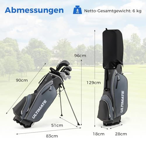 COSTWAY Kompletny zestaw kijów golfowych dla mężczyzn, 9-częściowy zestaw kijów golfowych dla praworęcznych z torbą i osłoną przeciwdeszczową, zestaw golfowy z 1 Driver i 3 Fairway i 4 Hybrid & 6/7/8