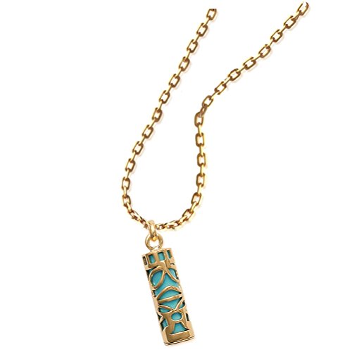 Pendentif en Plaqué Or et Pierre Synthétique - Tiki Polynésien Bleu Turquoise - Bijoux Femme Homme Mixte