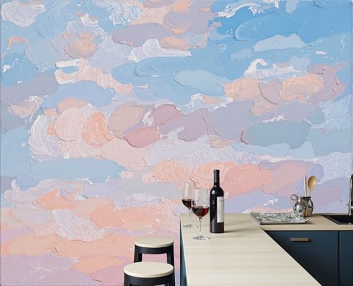 Papier peint ciel abstrait 3D paysage bleu rose pour salon et bureau - 3