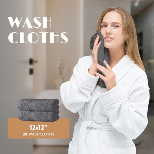 Image of Gray Bath Towel Set of 6-100% Cotton Highly Absorbent Towels for Bathroom, 2 Luxury Bath Towels 650GSM, 2 Hand Towels, 2 Washcloths