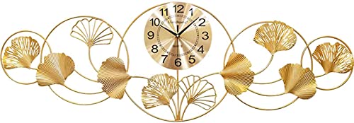 Horloge murale ginkgo dorée 128x43cm avec mécanisme à quartz silencieux sans tic-tac