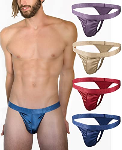 B2Body Satin Mens Sport Thongs Underwear Silky Sexy Man G String Thong Undie Multi Pack (X-Large, Fire) #TOP1