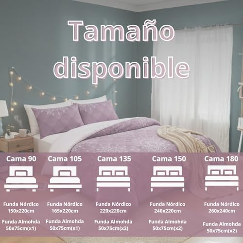 Miniatura 6 de Homeya Juego De Funda Nórdica Cama150 De 3 Piezas, Funda Edredón 240x220cm 2 Almohadas 50x75cm, Poliéster Estampado Moderno, Sin Bajera