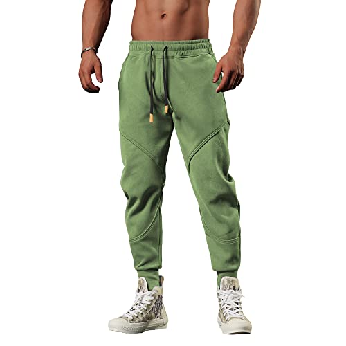 FIRSTGYM Pantaloni sportivi da uomo affusolati da allenamento, Verde, L
