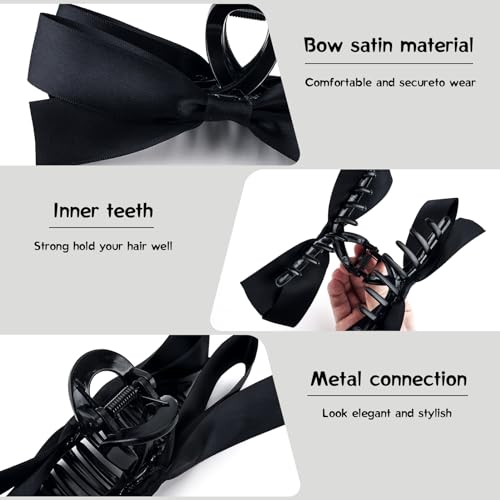Zkptops 4 piezas Pinzas de Pelo con lazo satinadas para mujeres y niñas, clips grandes antideslizantes para cabello delgado, grueso o rizado, colores negro y blanco miniatura 5