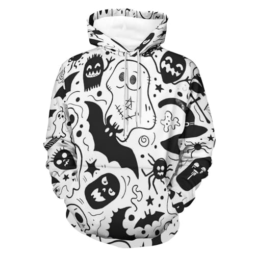 Citrouille Squelette Noire Hoodie Manches Longues Sweatshirt Pullover pour l'hiver