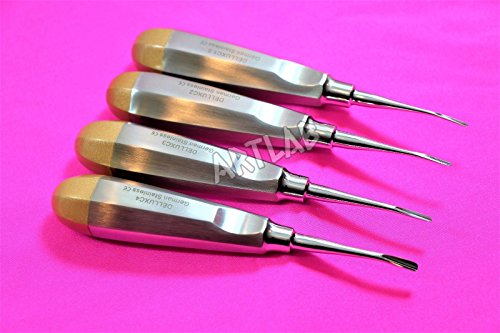4 PC German Dental Elevators CVD Gold 1.5MM, 2.0MM,3.0MM, 4.0MM Extraction Tool (CYNAMED)