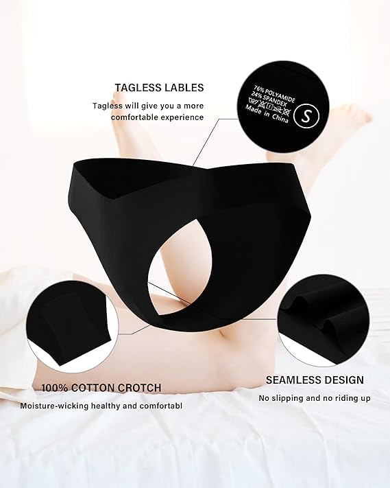 Riozz Seamless Bikini Cheeky Panties for Women Soft V-Cut No Show Hipster Breathable Stretch Invisibles Panties 6 Pack S-XL - image 4