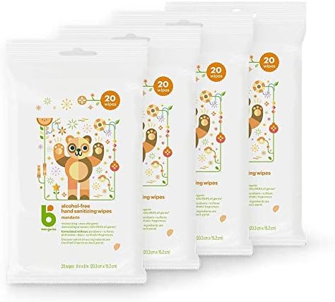 Babyganics Alcohol-Free Hand Sanitizing Wipes, Mandarin, Kills 99.9% of Common Bacteria, Moisturizing, 80 ct (20 count, 4 pack), Packaging May Vary