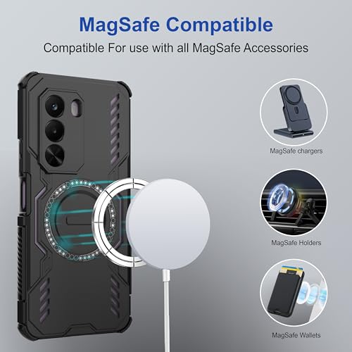 Image of amazon basics Back Case Cover for Realme P4x 5G | Magnetic Case with Built-in Metal Ring | Supports MagSafe Charger, Wallet & Car Mount | Shockproof Hybrid PC + TPU | Black