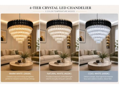 Image of Modern Black & Gold Crystal Moving Chandelier, 500mm (50 Cm. (19.6 Inch) Round LED Pendant Light with Remote Control, Multicolour changing ,Luxury Contemporary Ceiling Light Fixture For decoration A