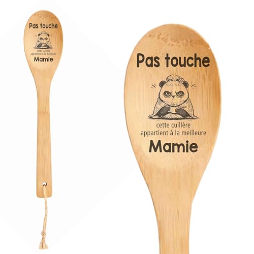 Planetee Cuillère en Bambou Pas touche Mamie - Ustensile de Cuisine, Gravure Mamie, Idée Cadeau, Fête des Grand-mères Anniversaire, Noël