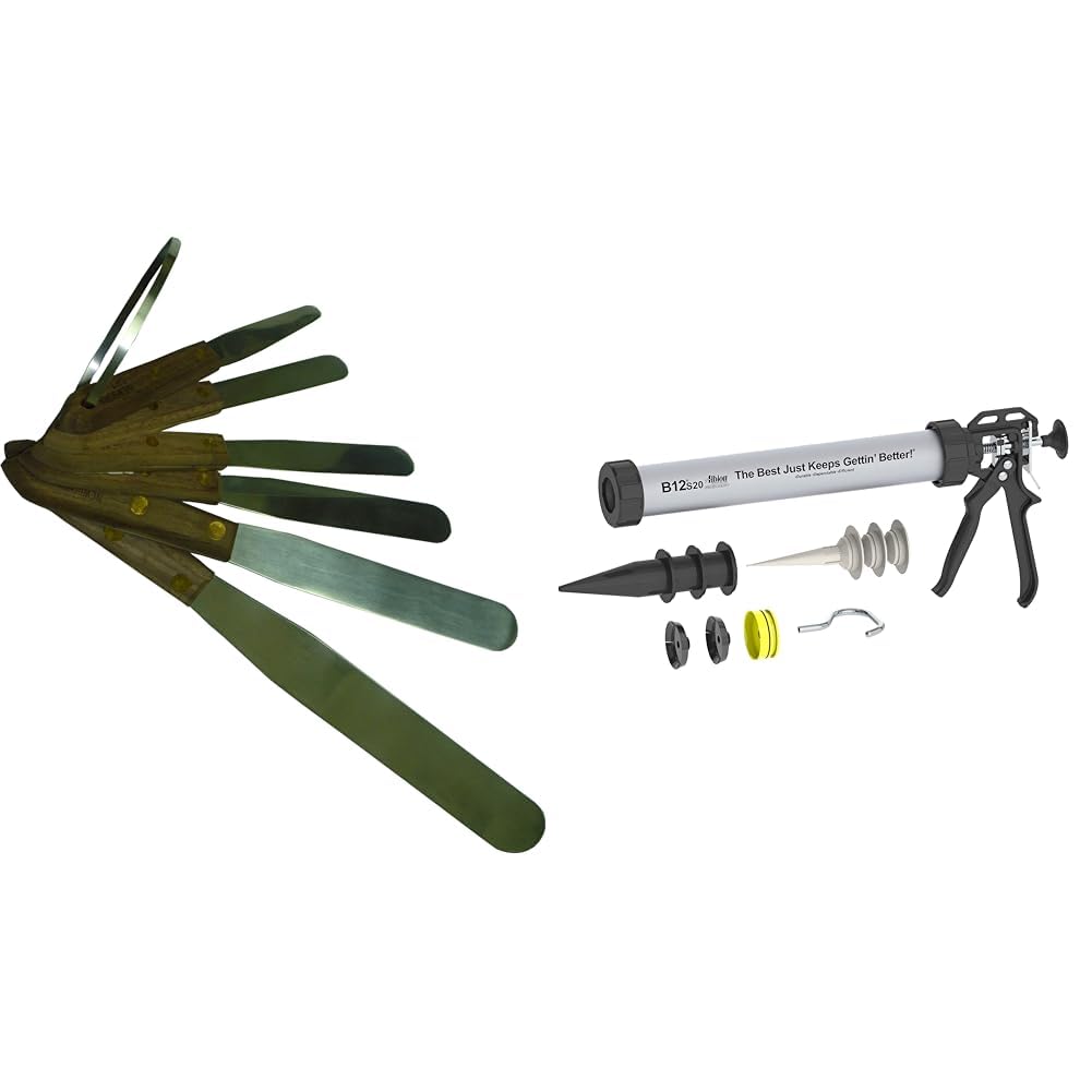 NewbornKIT-SPT 6-Piece Wooden Handled Straight Spatula Set & Albion Engineering Company B12S20 B-Line Manual Sausage Caulking Gun, 20 oz, 12:1 Drive