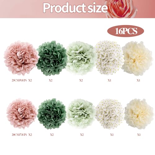 Image of BestoFun 16 PCS Pink Green Party Decorations Tissue Paper Flowers Pom Poms Decorations for Girl Groovy Birthday Baby Shower Wedding Bachelorette Room Wall Hanging Decor