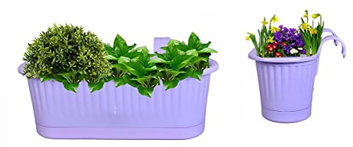 mastBus Plastic Rectangle Hanging Plant Pots for Balcony Railing, Indoor/Outdoor, Colorful Gardening Containers (Purple, 15 inch, 2 Pieces)