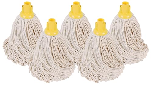 Abbey No.16 Socket Cotton Mop heads Replacement Pack of 5 – Super Absorbent String Mop Universal Screw On Socket - Floor Cleaning Heavy Duty mop head ( Yellow )