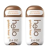 hello Golden Hour Aluminum Free Deodorant for Women and Men, 72-Hour Deodorant, Only 9 Ingredients, Baking Soda Free, Enriched with Shea Butter, Vegan, 2.6 oz Stick Deodorant (2 Pack)