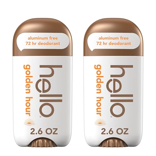 hello Golden Hour Aluminum Free Deodorant for Women and Men 72-Hour Deodorant Only 9 Ingredients Baking Soda Free Enriched with Shea Butter Vegan 2.6 oz Stick Deodorant (2 Pack)