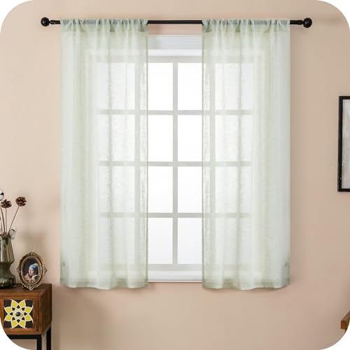 GIRASOLE HOME® Coppia Tende Filtranti in Simil Lino Tenda per Finestra ed Interni 2 Pannelli con Tasca e Passanti Nascosti (Verde Pastello, 70x145cm)