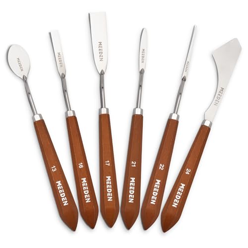 MEEDEN Artist Painting Knife Set: 6Pcs Unique-Shaped Stainless Steel Art Painting Knives with Wooden Handle - Art Supplies for Oil Acrylic Gesso Canvas Painting