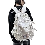 [ZESU] 韓国 リュック レディース 韓国 大容量 リュックサック バックパックタウンリュック 女子 人気 通勤 通学 学生 男女兼用 バッグ 高校生 メンズ りゅっくさっく アウトドア 黒 (オフホワイト)