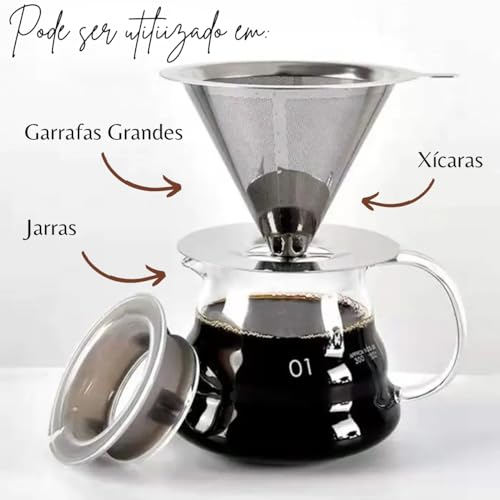 Coador Filtro De Café Aço Inox N103 Grande Com Suporte Reutilizavel Lavavel Malha Ultra Fino Portati