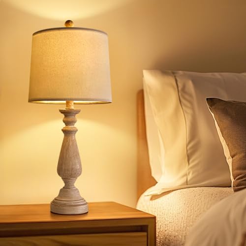 Portres 24.5 Inch Mid Century Single Table Lamp For Living Room Farmhouse Linen Bedside Lamps For Bedroom Kids Room Dorm Office Rustic Lamps For End Table Nigntstand Resin thumb #6