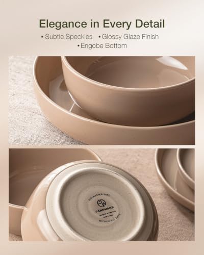 Image of Famiware Milkyway Stoneware Dinnerware Sets with Mugs, Service for 4 (16pcs), Plates and Bowls Sets, Scratch Resistant, Microwave and Dishwasher Safe Dishes Set, Cinnamon Brown