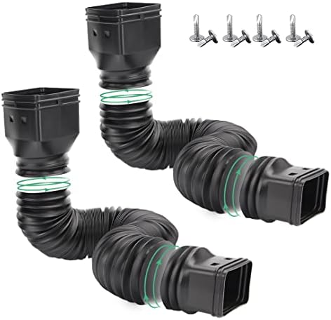 Rain Gutter Downspout Extensions, 2Packs Flexible Drain Downspout Extender, Gutter Connector Rainwater Drainage, Extendable from 21 to 60 Inches Down Spout Drain Extender (Black-2Packs)