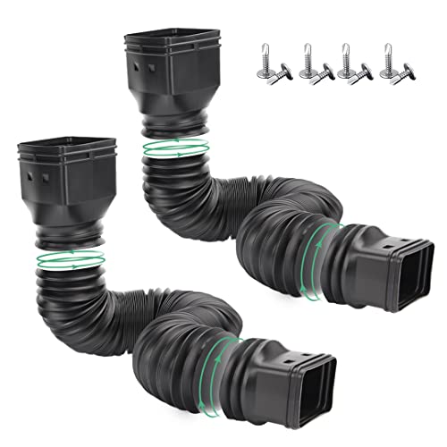 Rain Gutter Downspout Extensions, 2Packs Flexible Drain Downspout Extender, Gutter Connector Rainwater Drainage, Extendable From 21 To 60 Inches Down Spout Drain Extender (Black-2Packs) #TOP3