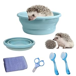 JSLZF Hedgehog Grooming Kit: Foldable Bathtub, Nail Clippers, Bathing Brush, Towel for Small Pets like Guinea Pigs