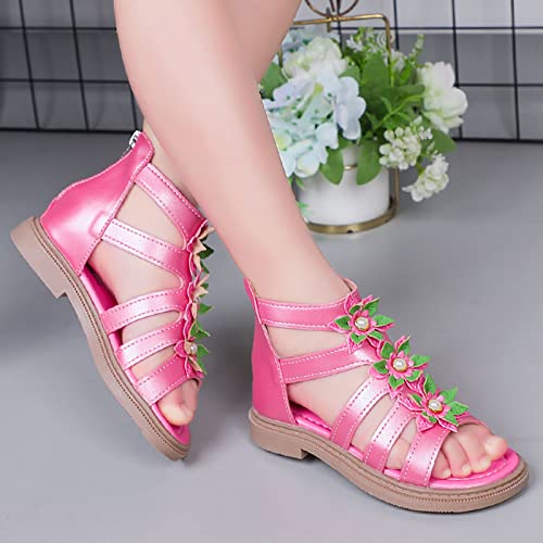Summer Girls High Top Sandals Kids 𝐆ladiator Lace Up Sandals Zipper Flowers Cute Princess Shoes Non-Slip Sandals (Hot Pink, 31 Little Child)4
