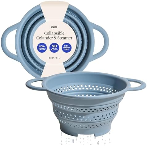 How to Use a Collapsible Colander in Small Kitchens: 7 easy Ways 10 GIR Collapsible Colander for Kitchen, Silicone Strainer and Steamer, BPA-Free, Heat-Resistant, Space-Saving Collapsible Strainer with Stainless Steel Rim, Dishwasher Safe - Slate