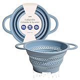 GIR Collapsible Colander for Kitchen, Silicone Strainer and Steamer, BPA-Free, Heat-Resistant, Space-Saving Collapsible Strainer with Stainless Steel Rim, Dishwasher Safe - Slate