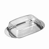 Schlichtes, elegantes Design chg 14003-04 Butterdose aus rostfreiem Edelstahl mit Klarsichtdeckel, 19 x 11 x 4, 5 cm