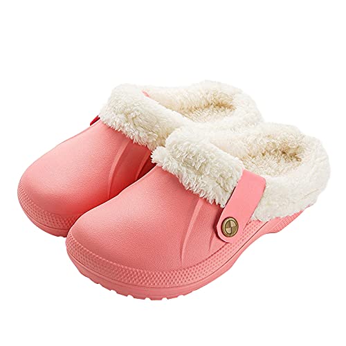 DOUUCO Damen Clogs Gefüttert Herren Winter Warme Hausschuhe Wasserdicht Gartenclogs mit Fell Flauschige Gartenschuhe Pantoffeln Plüsch Schlappen Pantoletten rutschfeste Indoor Outdoor Winterschuhe Cover