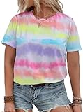 Remidoo Women's Tie Dye Short Sleeve Tee Crewneck Summer T Shirt Multicolor Large