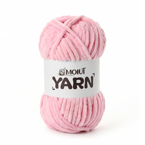 Image of Fluffy Chenille Yarn for Crocheting, Chunky Velvet Yarns for Crochet Amigurumi, Baby Yarn for Crocheting Soft Blanket, 87.4yds /3.5 oz Bulky Yarns for Crafts /Hats /Shoes /Socks (Peach Pink)